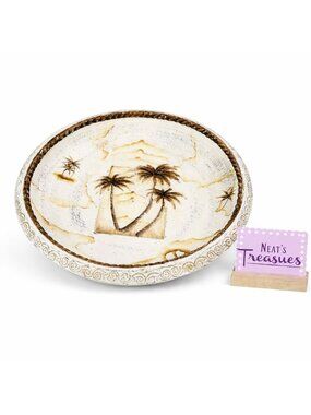 Lyon GOLDEN MOON Topical Bahamas Palms Shallow Round Heavy Large Terracotta Bowl